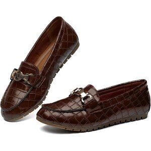 Womens Chocolate Leather Slip On Comfort Chunky Heel Lug Sole Loafers Shoes